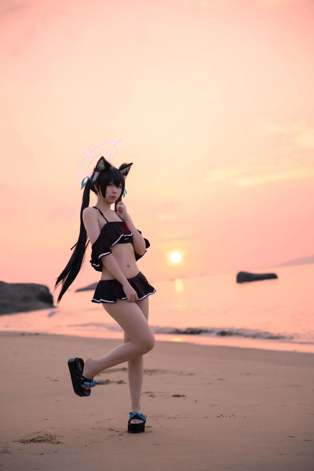 图片[3]-No.087-碧蓝档案 黑見芹香 海边泳装 [20P]-coswz-cos王者
