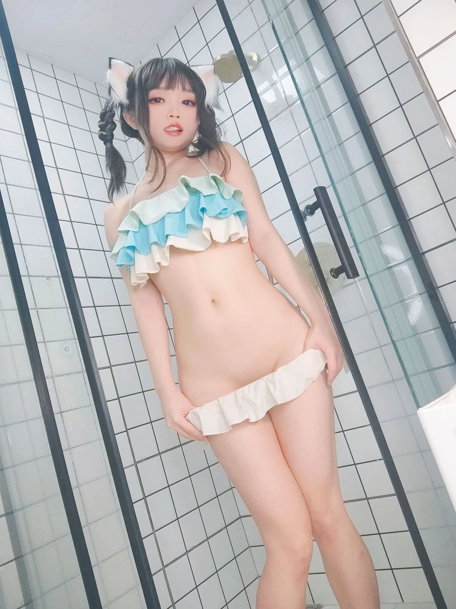 图片[3]-No.008-浴室蓝白泳衣辫子 [89P]-coswz-cos王者