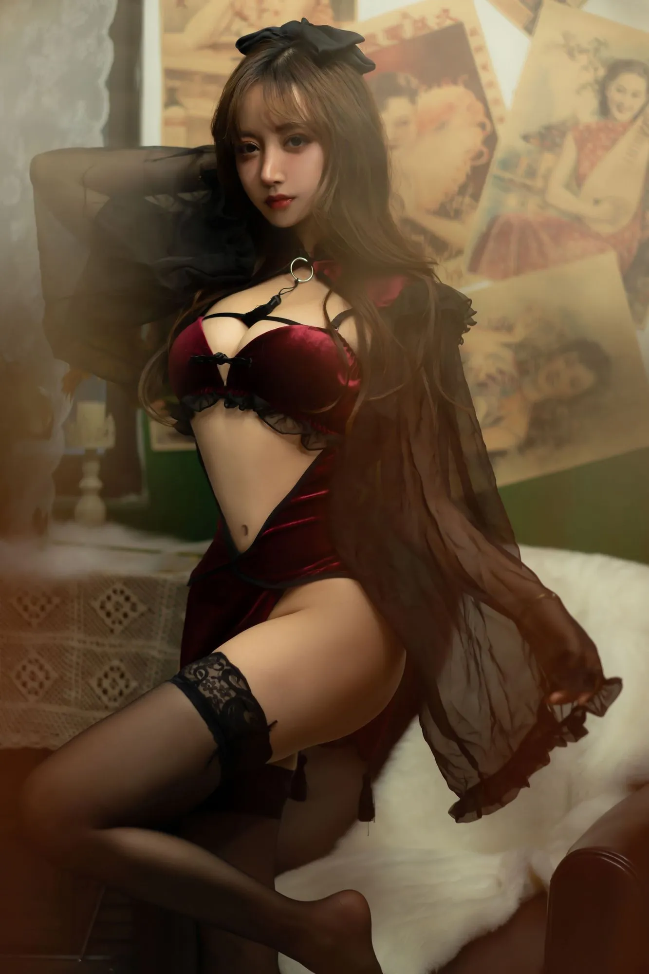 图片[2]-No.098-红丝绒旗袍 [53P]-coswz-cos王者